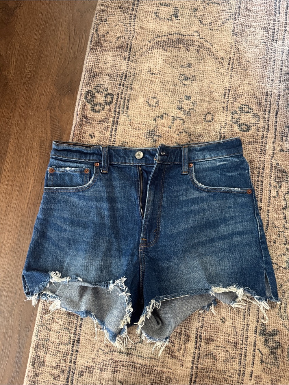 Abercrombie & Fitch Dark Blue Distressed Denim Shorts